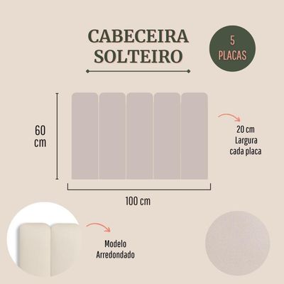 Cabeceira Solteiro Kit 5 Placas Modelo Arredondada - Suede Creme / Off White