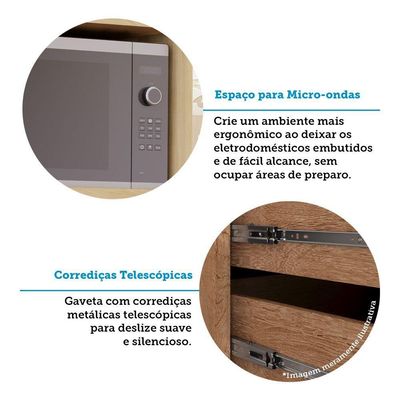 Paneleiro 70cm 4 Portas E 1 Gaveta Com Espaço Para Micro-ond Freijó-freijó Brasil