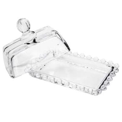 Manteigueira Wolff Pearl em Cristal com Tampa Transparente - 9 x 14 cm