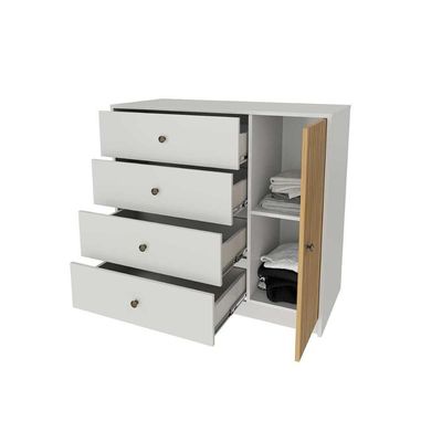 Cômoda De Quarto Mb 1059 C- 1 Porta E 4 Gavetas 100cm Mel-off White - Movelbento