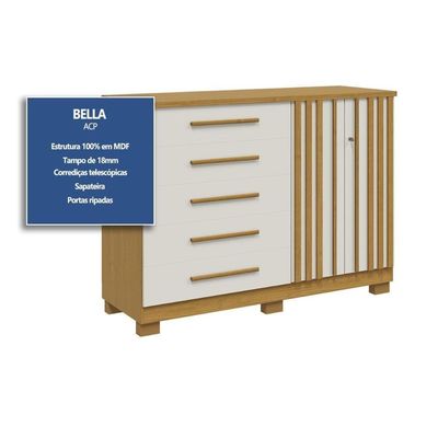 Cômoda De Quarto Bella C- 2 Portas E 5 Gavetas Cinamomo-off White - Acp