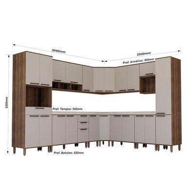 Cozinha Completa 13 Peças Espaço Para Forno E Microondas Com Nogueira Dourado/cinammon