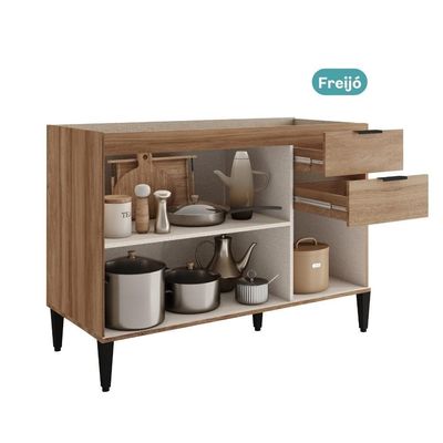 Balcão De Cozinha Miami 1200mm 2 Portas 3 Gavetas Sem Tampo Carraro Freijó
