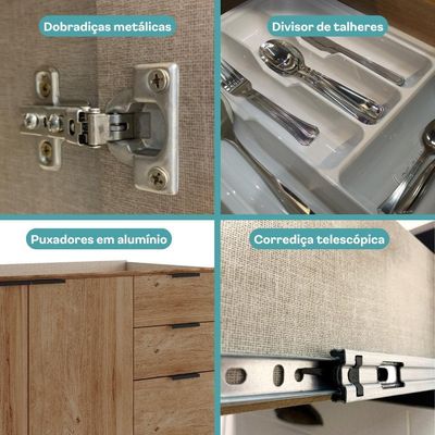 Balcão De Cozinha Miami 1200mm 2 Portas 3 Gavetas Sem Tampo Carraro Freijó
