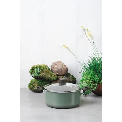 Caçarola Multiflon Ekó 22cm Antiaderente Tampa Vidro Verde