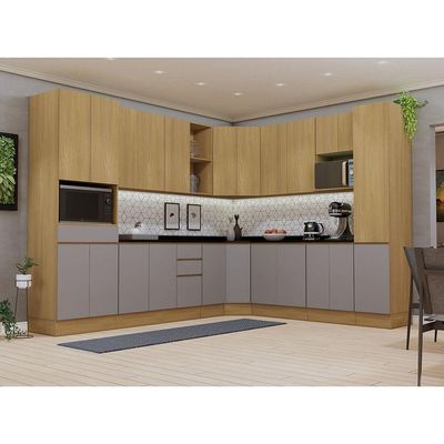 Cozinha Completa 12 Peças Com Espaços Para Micro-ondas E Tam Freijó/freijó /cinza Puro