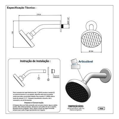 Chuveiro Ducha Fria Parede Rubi Soft Articulável Redondo Cromado Aquecimento à Gas Ou Solar
