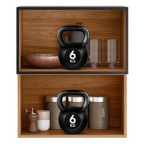 Armário Aéreo Proença 60cm Basculante 1 Porta Mdf E 1 Porta Ripada Nogueira Touch-carbono Prime Tx