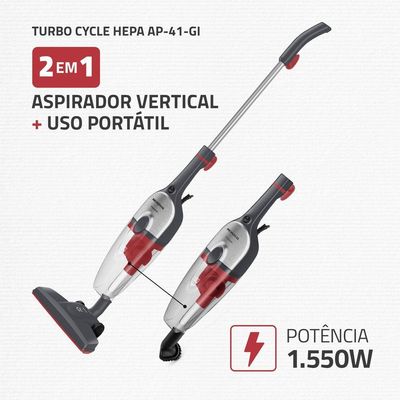 Aspirador De Pó Vertical Mondial Turbo Cycle HEPA AP-41-GI 1550W Cinza Com Inox 220V