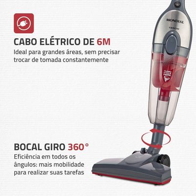 Aspirador De Pó Vertical Mondial Turbo Cycle HEPA AP-41-GI 1550W Cinza Com Inox 220V
