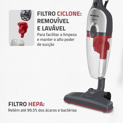 Aspirador De Pó Vertical Mondial Turbo Cycle HEPA AP-41-GI 1550W Cinza Com Inox 220V