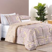 Edredom Ayla Casal Queen Tecido Dupla Face Microfibra 03 Peças - Lavanda Floral