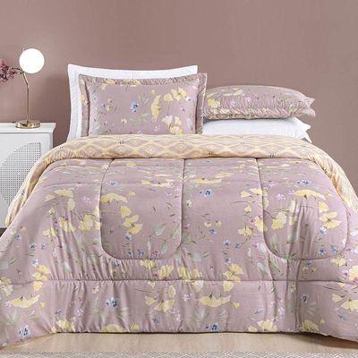 Edredom Ayla Casal Queen Tecido Dupla Face Microfibra 03 Peças - Lavanda Floral