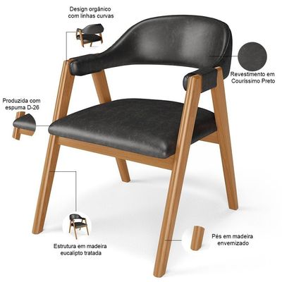 Cadeira De Jantar E Estar Living Estofada Nadja L02 Couríssimo Preto - Lyam Decor