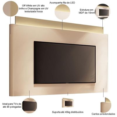 Rack Para Sala Orgânico Sâmia Com Painel Para Tv 85 Pol Aslan B01 Off White Champagne - Lyam Decor