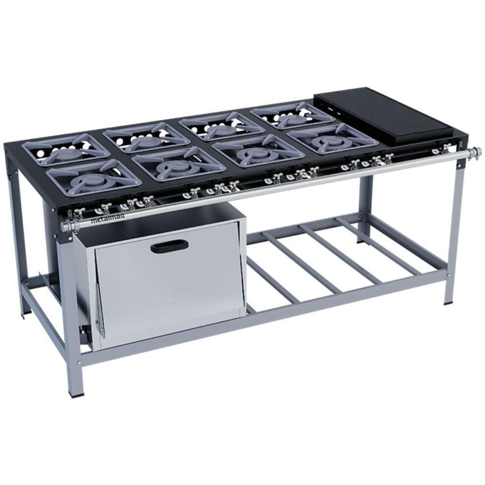 Fogão 8 Bocas Metalmaq Luxo Com Chapa Cinza - M24