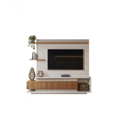 Home Istambul Painel P- Tvs Até 65'' 2 Portas Nichos E Prateleiras - Off White -jequitiba Ripado