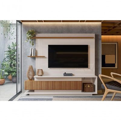 Home Istambul Painel P- Tvs Até 65'' 2 Portas Nichos E Prateleiras - Off White -jequitiba Ripado