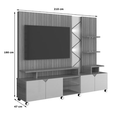 Home Cross Frisado Painel Tvs Até 55'' 4 Portas E Prateleiras P- Decoração - Jequitiba-off White