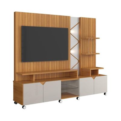 Home Cross Frisado Painel Tvs Até 55'' 4 Portas E Prateleiras P- Decoração - Jequitiba-off White