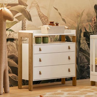 Conjunto Infantil Alegria Branco Acetinado: Berço Mini Cama + Cômoda + Guarda-roupa