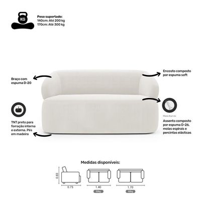 Sofá Orgânico 03 Lugares Living Glee 170cm Bouclê Off White - Desk Design