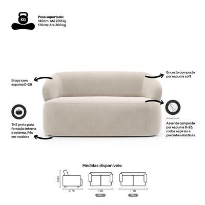 Sofá Orgânico 02 Lugares Living Glee 140cm Veludo Bege - Desk Design