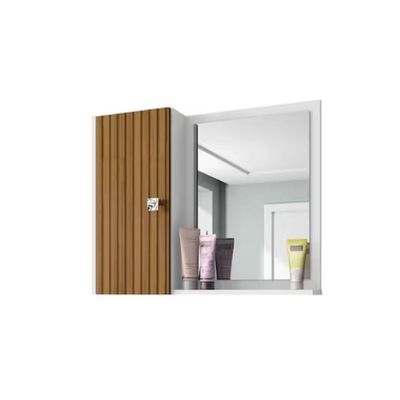 Espelheira Turim P/ Banheiro Com Porta E 6 Nichos E Prateleira Branco/ripado