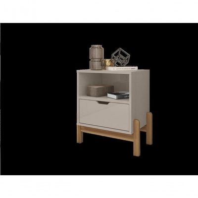 Mesa De Cabeceira C/ Nicho E Gaveteiro Porta Itens Aurora Off White