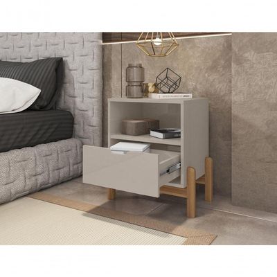 Mesa De Cabeceira C/ Nicho E Gaveteiro Porta Itens Aurora Off White