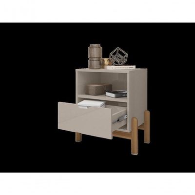 Mesa De Cabeceira C/ Nicho E Gaveteiro Porta Itens Aurora Off White