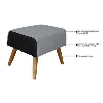 Puff Decorativo 60 Cm Viseo C-05 C-416 Linho Cinza - Domi