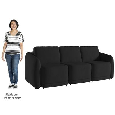 Sofá Cama Casal Para Sala 246cm Polska Z08 Veludo Preto - Mpozenato
