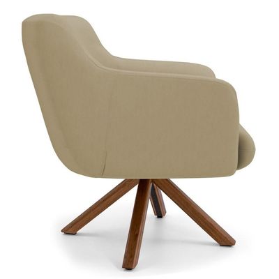 Poltrona Decorativa Giratória Base Giromad Madeira Jade Veludo C-68 Bege - Domi