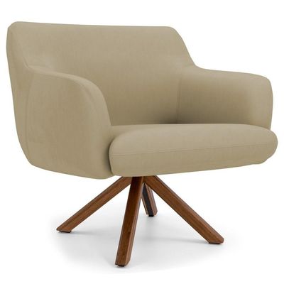 Poltrona Decorativa Giratória Base Giromad Madeira Jade Veludo C-68 Bege - Domi