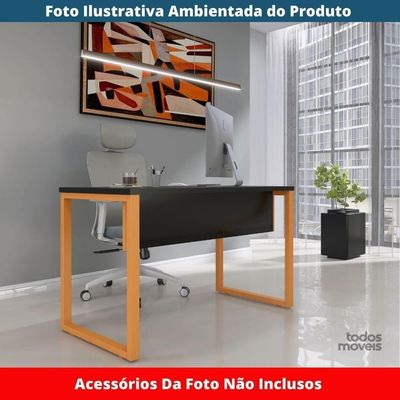 Mesa Escritório P25 Tub Pandin 170 Cm (larg) X 70 Cm (prof) Tampo Mdp Preto Pé Aço Tubular Laranja
