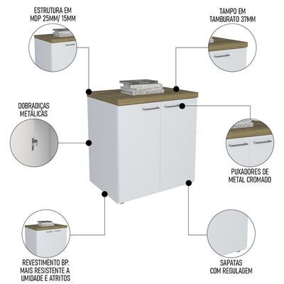 Mesa Escrivaninha Em L Sharp E Balcão 70cm 2 Portas Tok A06 Olmo/branco - Mpozenato