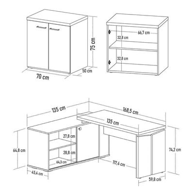 Mesa Escrivaninha Em L Sharp E Balcão 70cm 2 Portas Tok A06 Olmo/branco - Mpozenato