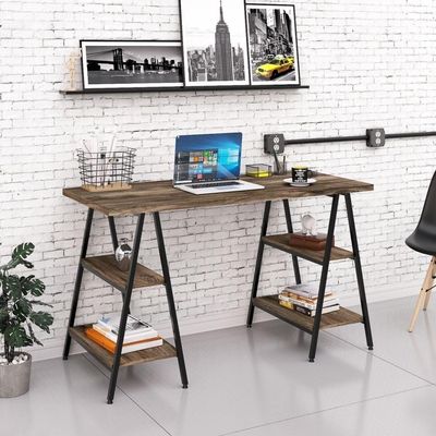 Mesa Escrivaninha Cavalete 135cm Estilo Industrial Prisma C08 Carvalho Dark/preto - Mpozenato