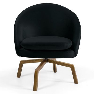 Kit 2 Poltronas Decorativas Giratórias Base Ka Madeira Rafa C-300 Veludo Preto - Domi