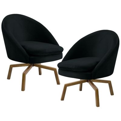 Kit 2 Poltronas Decorativas Giratórias Base Ka Madeira Rafa C-300 Veludo Preto - Domi