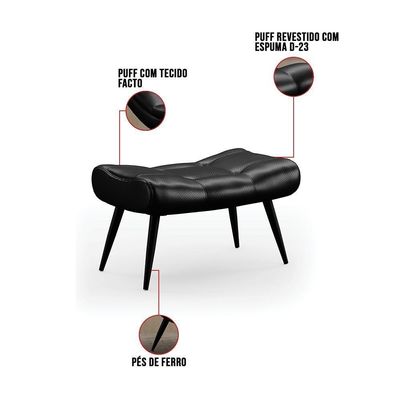 Kit 2 Puffs Decorativos Para Sala De Estar Pés Palito Lord Facto Preto - Ibiza
