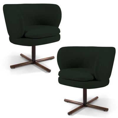 Kit 2 Poltronas Decorativas Melissa Base Xis Giratória Veludo C-303 Verde Musgo - Domi