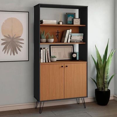 Estante Livreiro Decorativa 2 Portas Industrial Lit A06 Freijó/preto - Mpozenato