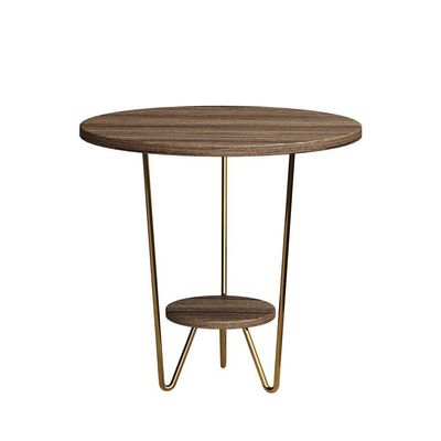 Mesa Lateral Redonda Industrial Italy Ferro Dourado E Tampo Amêndoa