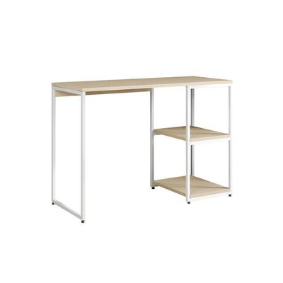 Mesa Escritório Berlim Industrial Com Prateleira Ferro Branco Tampo 110x46 Off White
