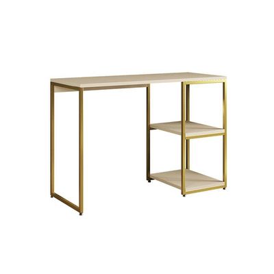 Mesa Escritório Berlim Industrial Com Prateleira Ferro Dourado Tampo 110x46 Off White