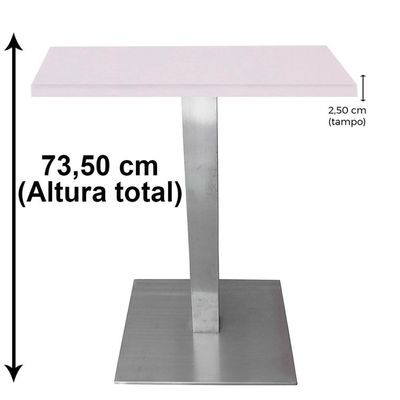 Mesa Quadrada Alpha Inox Prata 73,50 Cm (altura) Tampo Mdp Quadrado 80 Cm Branco (larg)