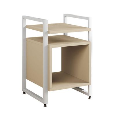 Mesa De Cabeceira Industrial Marrocos Ferro Branco E Tampo Off-white