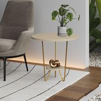 Mesa Lateral Redonda Industrial Italy Ferro Dourado E Tampo Off-white